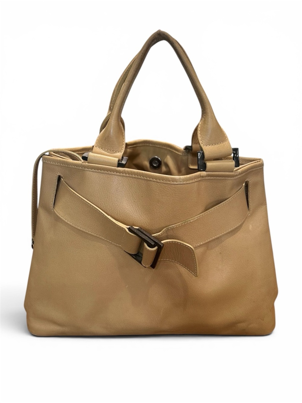 LONGCHAMP Belt Leather Hand Tote Bag Women Yellow /tan Genuine - Picture 2 of 16